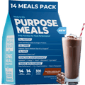 Purpose Meals Meal Replacement Shakes Powder 14 Meals Pack in Salted Chocolate flavor with grass-fed whey isolate, collagen protein, prebiotic fiber, healthy fats, and 300 calories per meal for peak performance nutrition.
