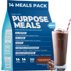 Purpose Meals Meal Replacement Shakes Powder 14 Meals Pack in Salted Chocolate flavor with grass-fed whey isolate, collagen protein, prebiotic fiber, healthy fats, and 300 calories per meal for peak performance nutrition.